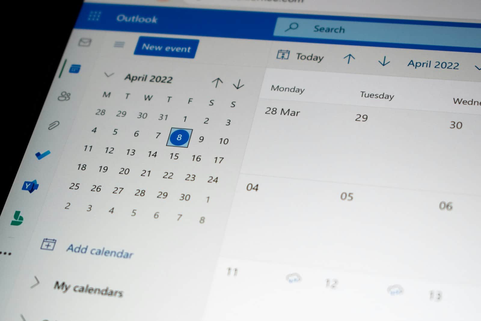 Computer screen with a monthly appointment calendar open